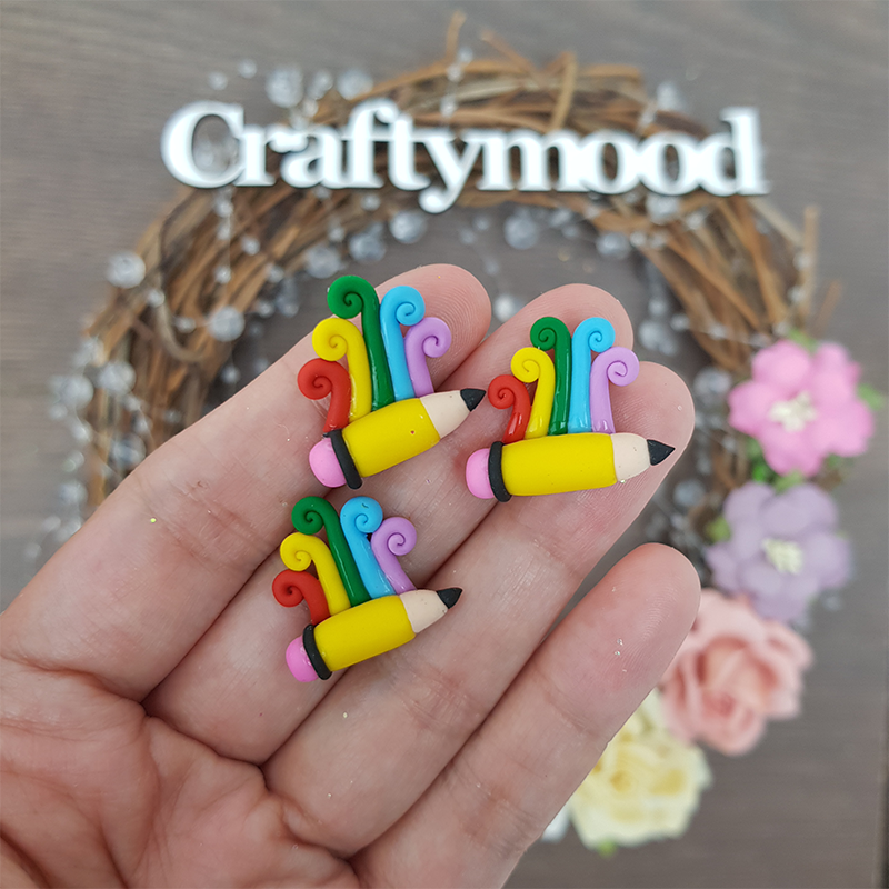 Pencil - Handmade Flatback Clay Bow Centre