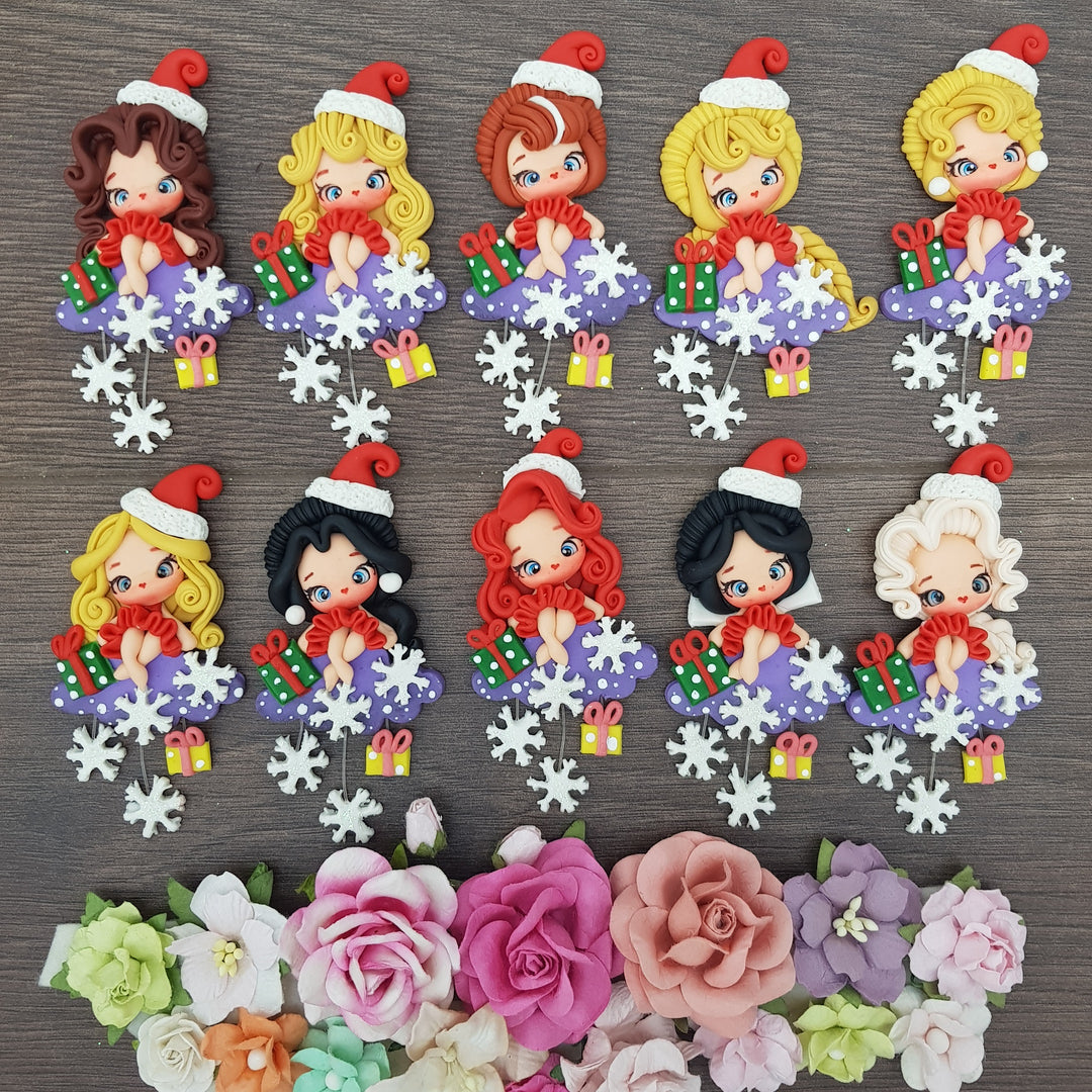 Beautiful princess christmas  set of 10 / individual - Handmade Flatback Clay Bow Centre