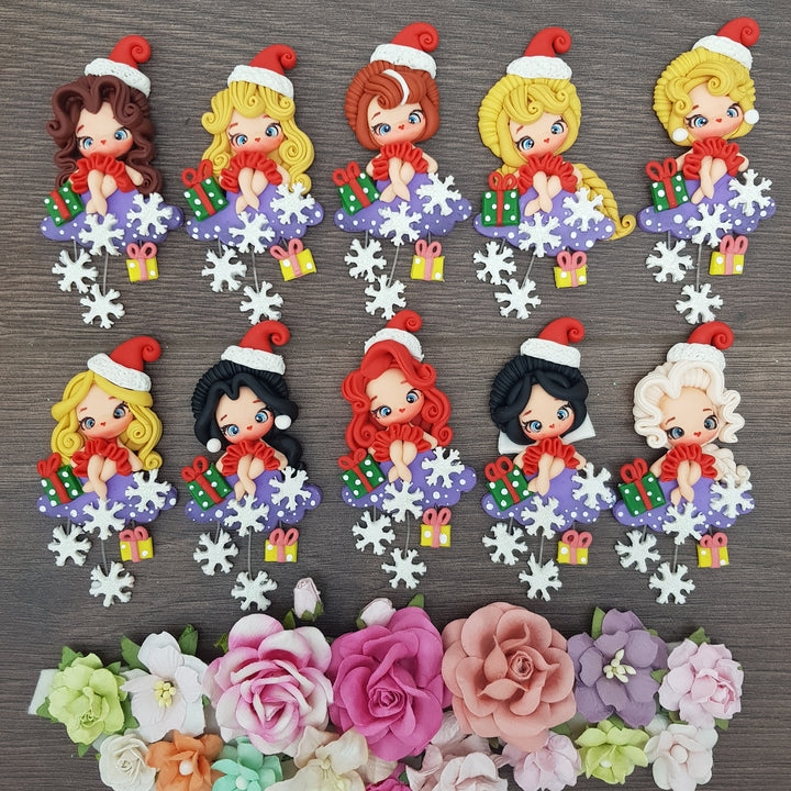 Beautiful princess christmas  set of 10 / individual - Handmade Flatback Clay Bow Centre