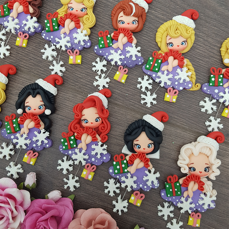 Beautiful princess christmas  set of 10 / individual - Handmade Flatback Clay Bow Centre