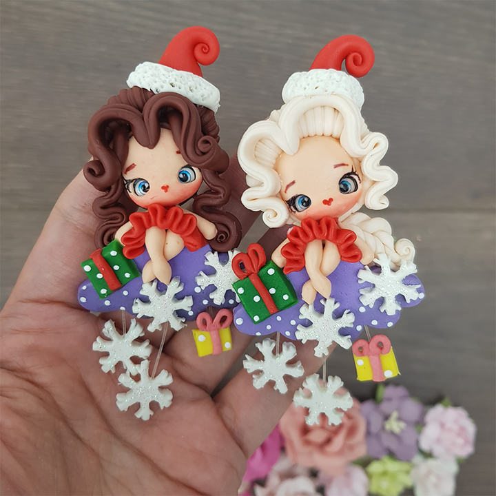 Beautiful princess christmas  set of 10 / individual - Handmade Flatback Clay Bow Centre