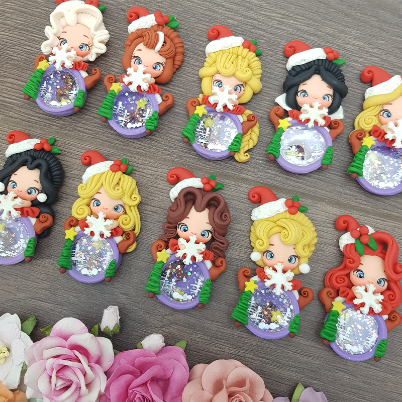 Christmas princess shaker - set of 10 - Handmade Flatback Clay Bow Centre