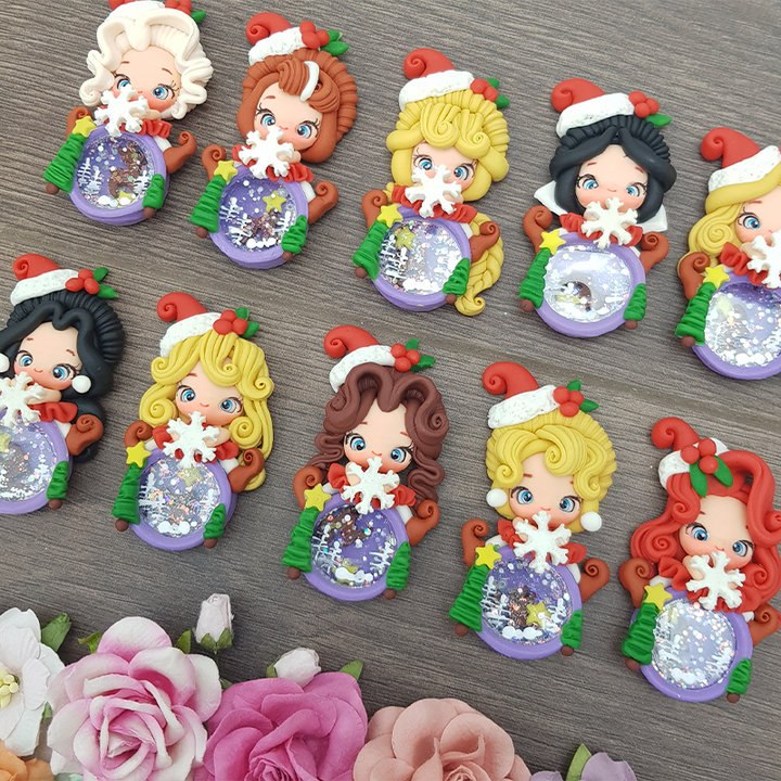 Christmas princess shaker - set of 10 - Handmade Flatback Clay Bow Centre