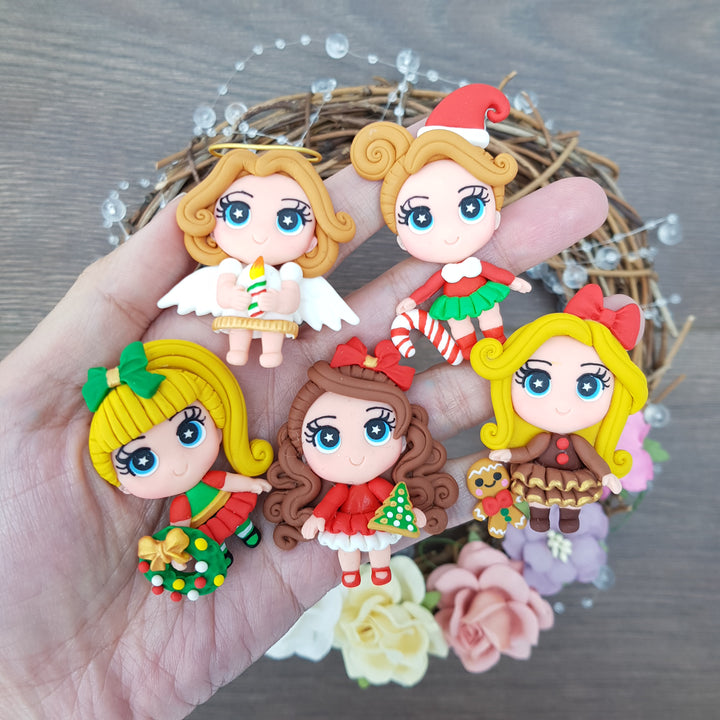 No pout christmas girl - Handmade Flatback Clay Bow Centre