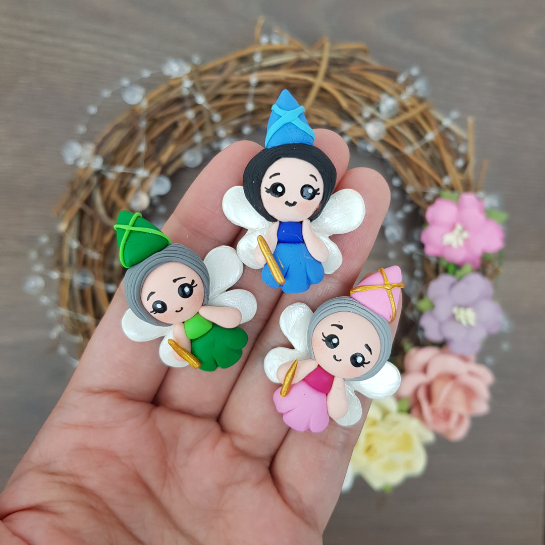 Fairy Godmother - Set of 3 - Handmade Flatback Clay Bow Centre