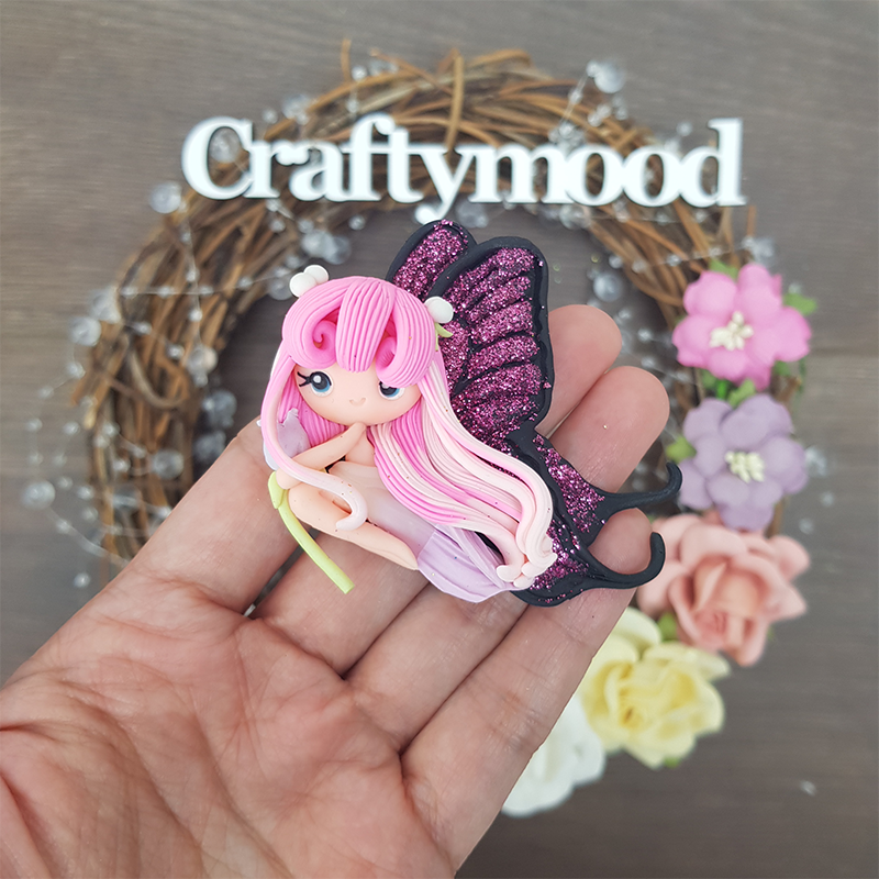 Beautiful butterfly fairy B - Handmade Flatback Clay Bow Centre