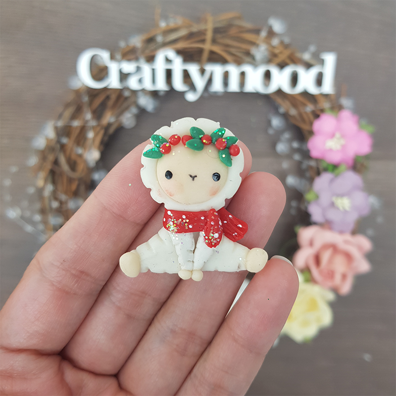 Christmas cute llama - Handmade Flatback Clay Bow Centre