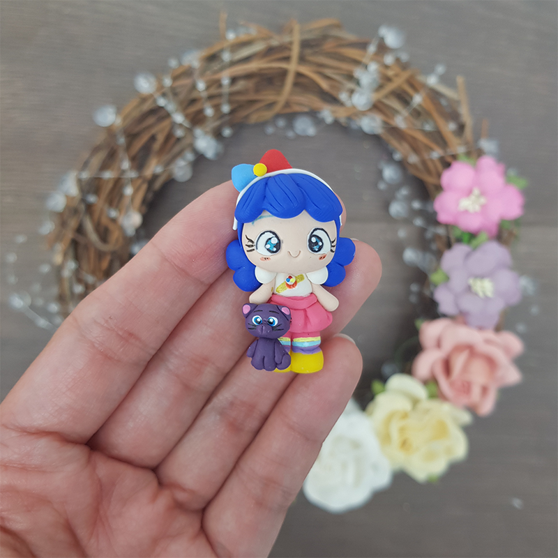 Blue hair rainbow girl - Embellishment Clay Bow Centre