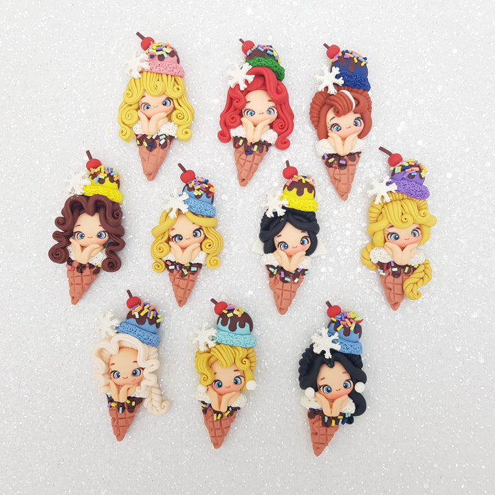 Ice cream girls - set of 10 - Handmade Flatback Clay Bow Centre