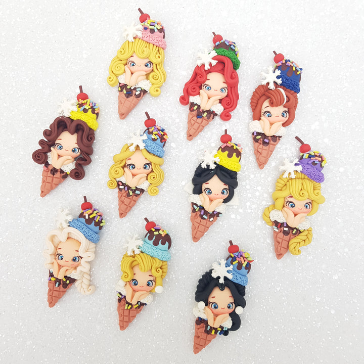 Ice cream girls - set of 10 - Handmade Flatback Clay Bow Centre