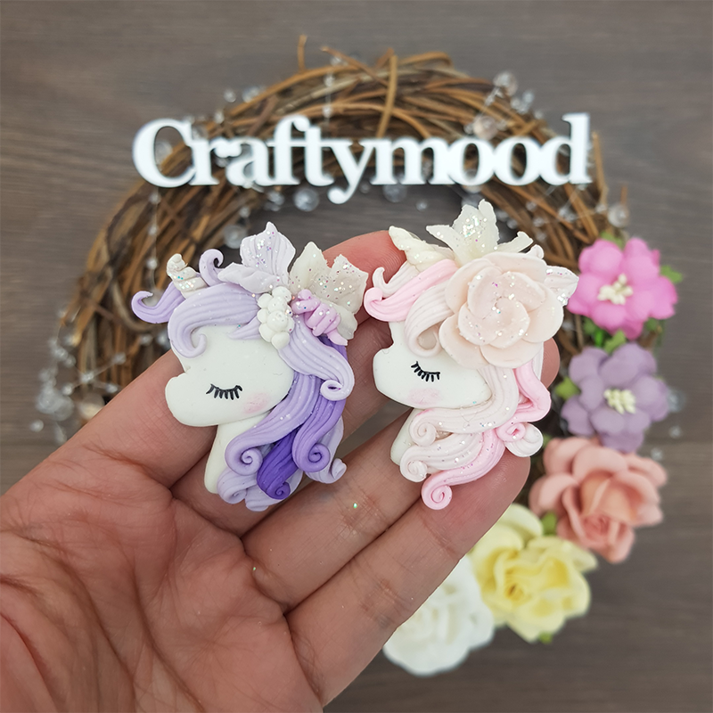 Winter flower unicorn - Handmade Flatback Clay Bow Centre