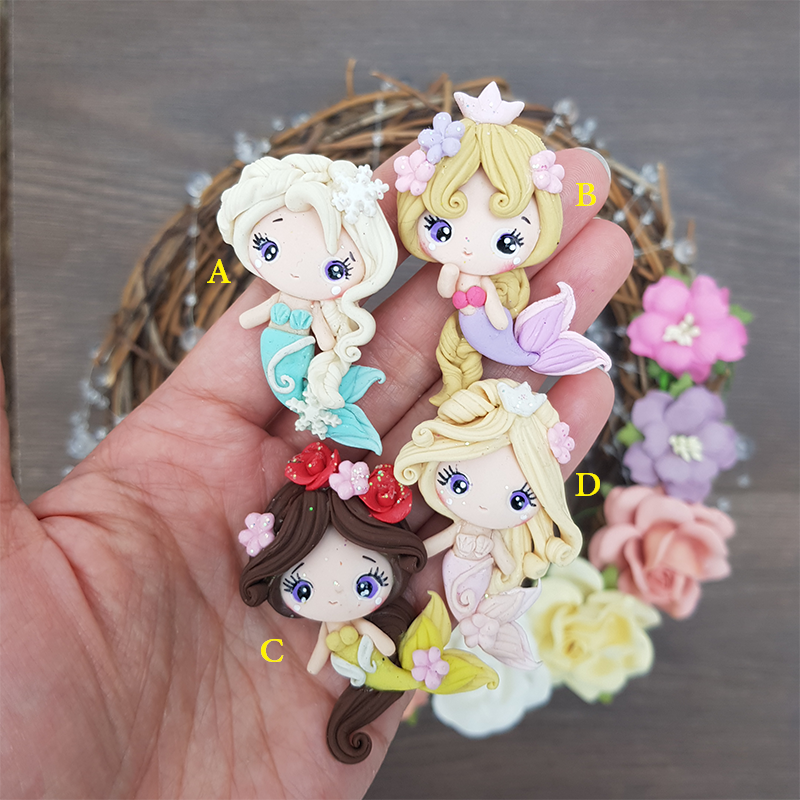 Cute princess mermaids - Handmade Flatback Clay Bow Centre
