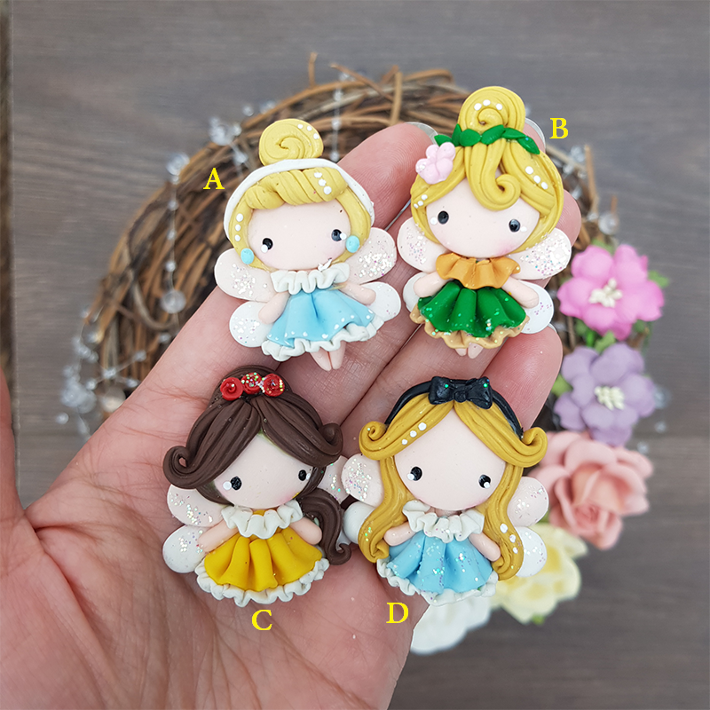 Cute princess fairies - Handmade Flatback Clay Bow Centre