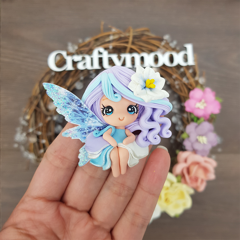 max per person 8 pcs Winter blue lilac fairy - Embellishment Clay Bow Centre