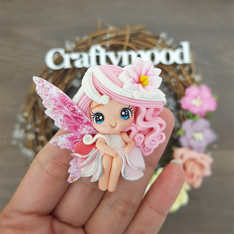 max per person 8 pcs - Winter pink fairy - Embellishment Clay Bow Centre