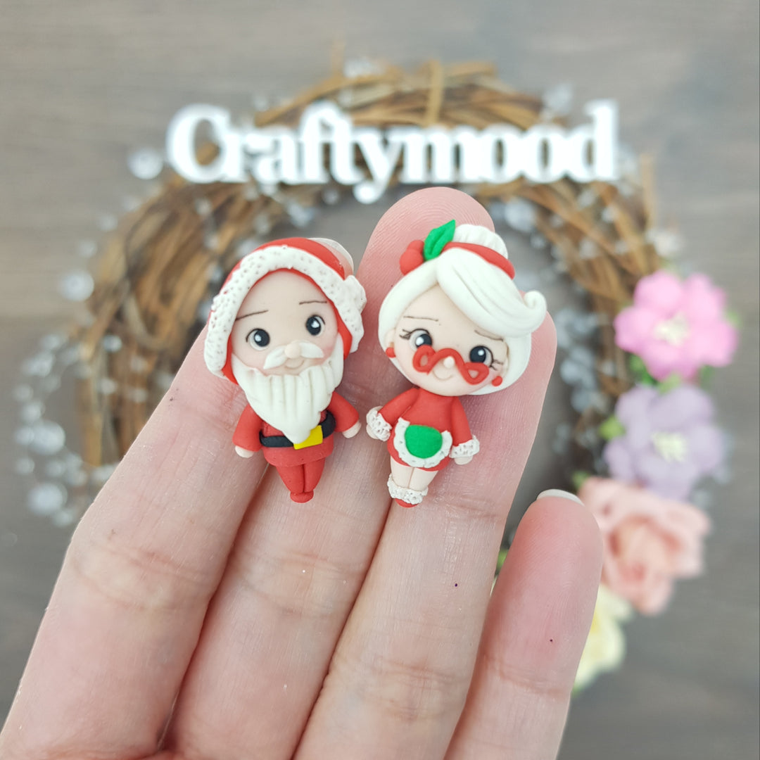 Christmas Santa Mrs santa - Handmade Flatback Clay Bow Centre