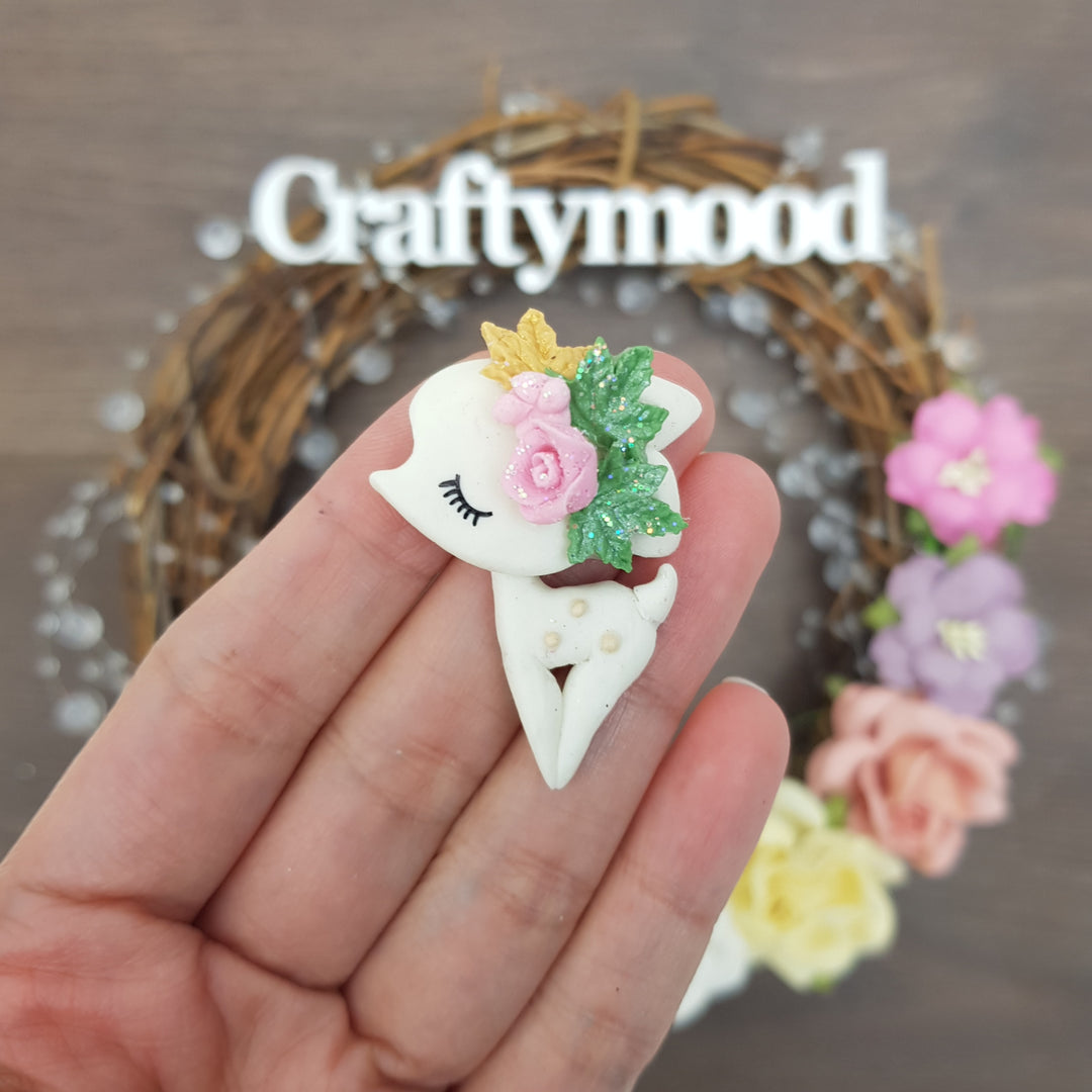 white deer  - Handmade Flatback Clay Bow Centre