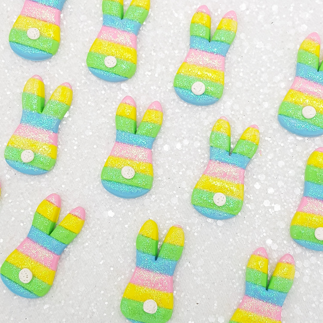 Rainbow bunny - Handmade Flatback Clay Bow Centre