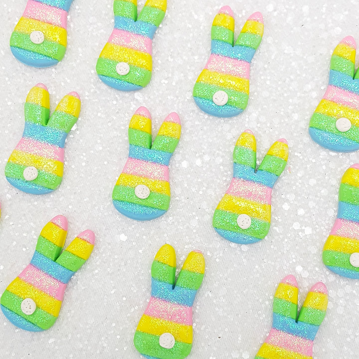 Rainbow bunny - Handmade Flatback Clay Bow Centre