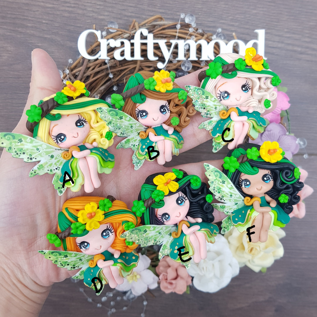 St Patrick fairies - Handmade Flatback Clay Bow Centre