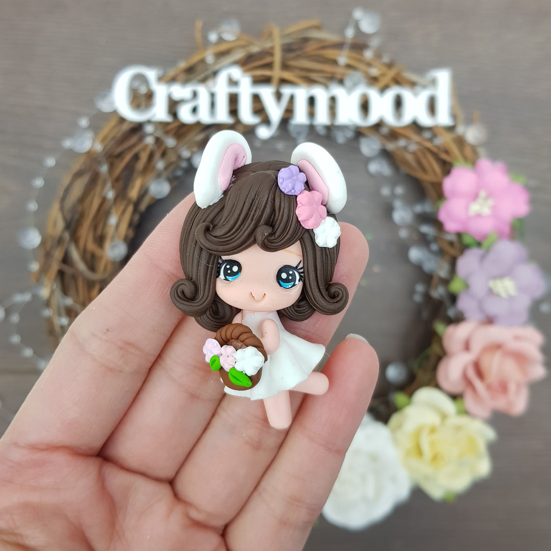 Easter girl  - Handmade Flatback Clay Bow Centre