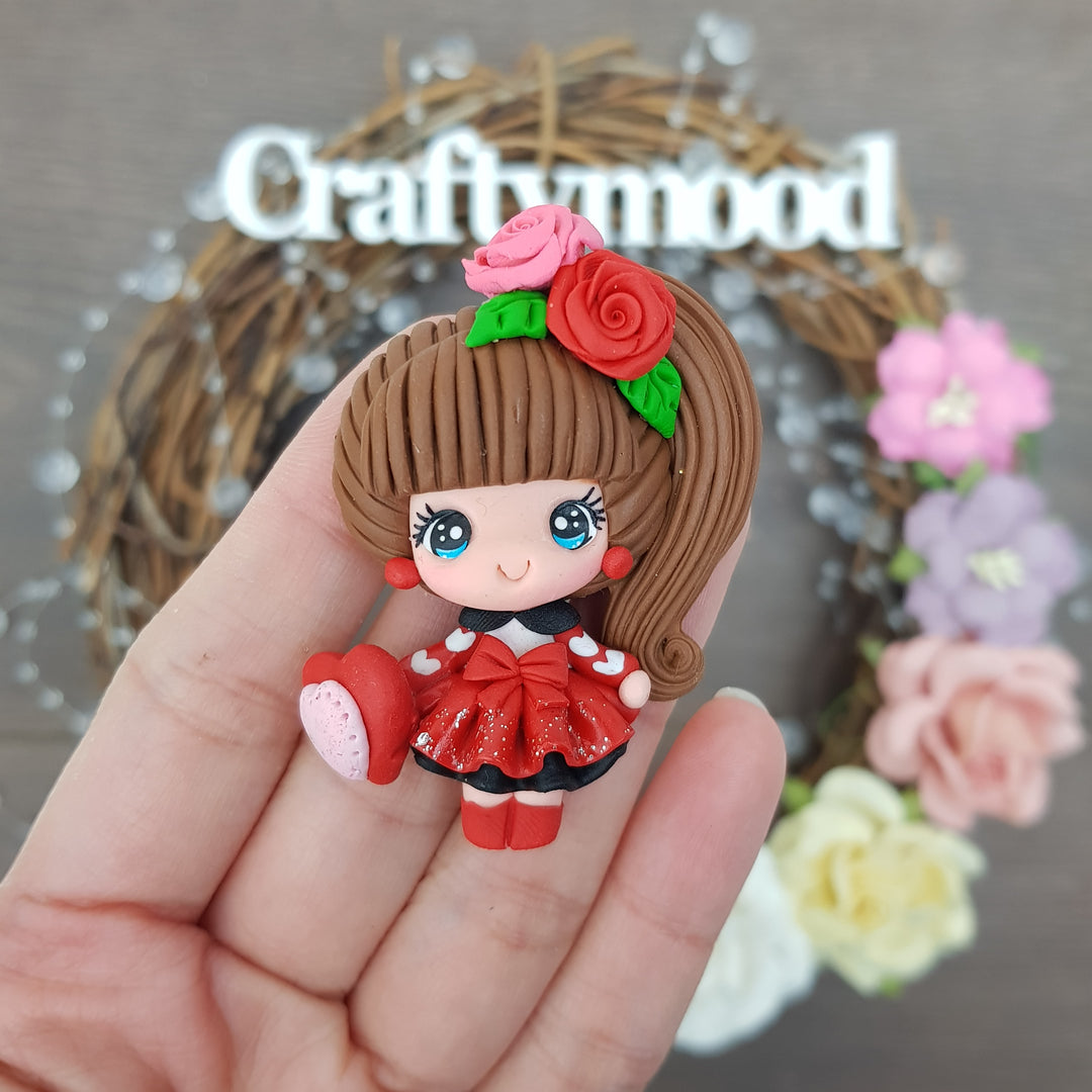 Valentine girl F - Handmade Flatback Clay Bow Centre