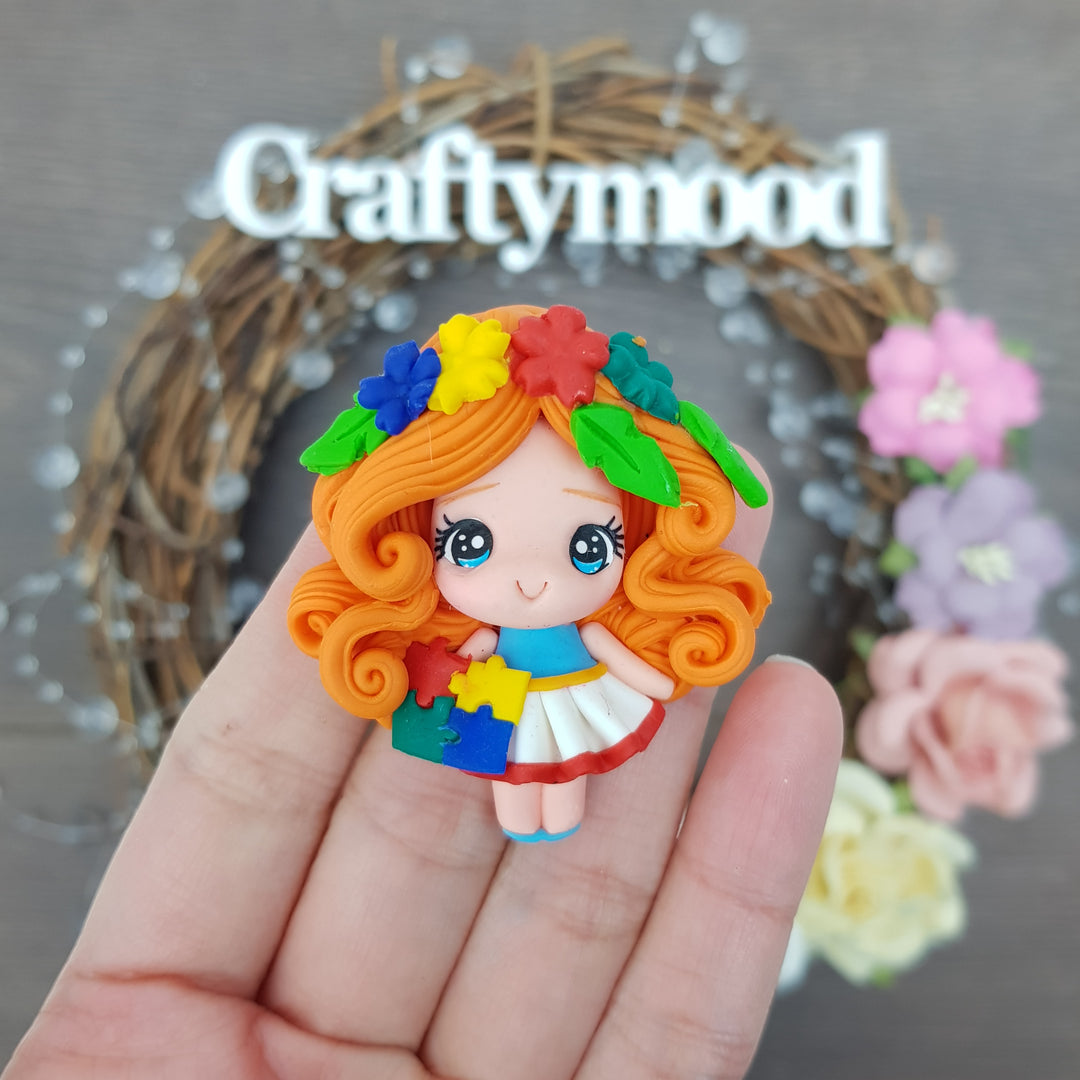 autism awareness girl  - Handmade Flatback Clay Bow Centre