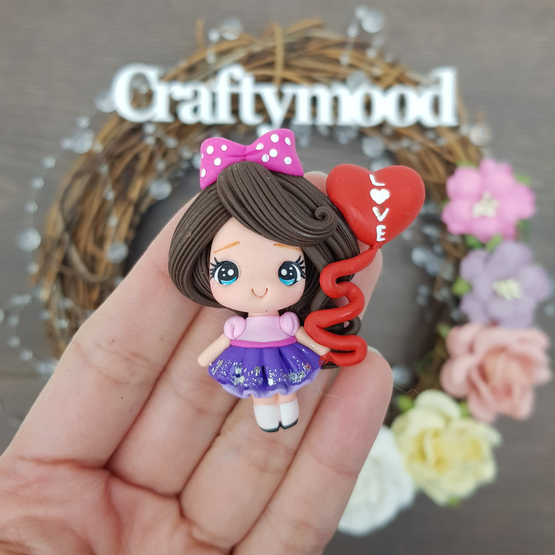 Valentine girl D - Handmade Flatback Clay Bow Centre