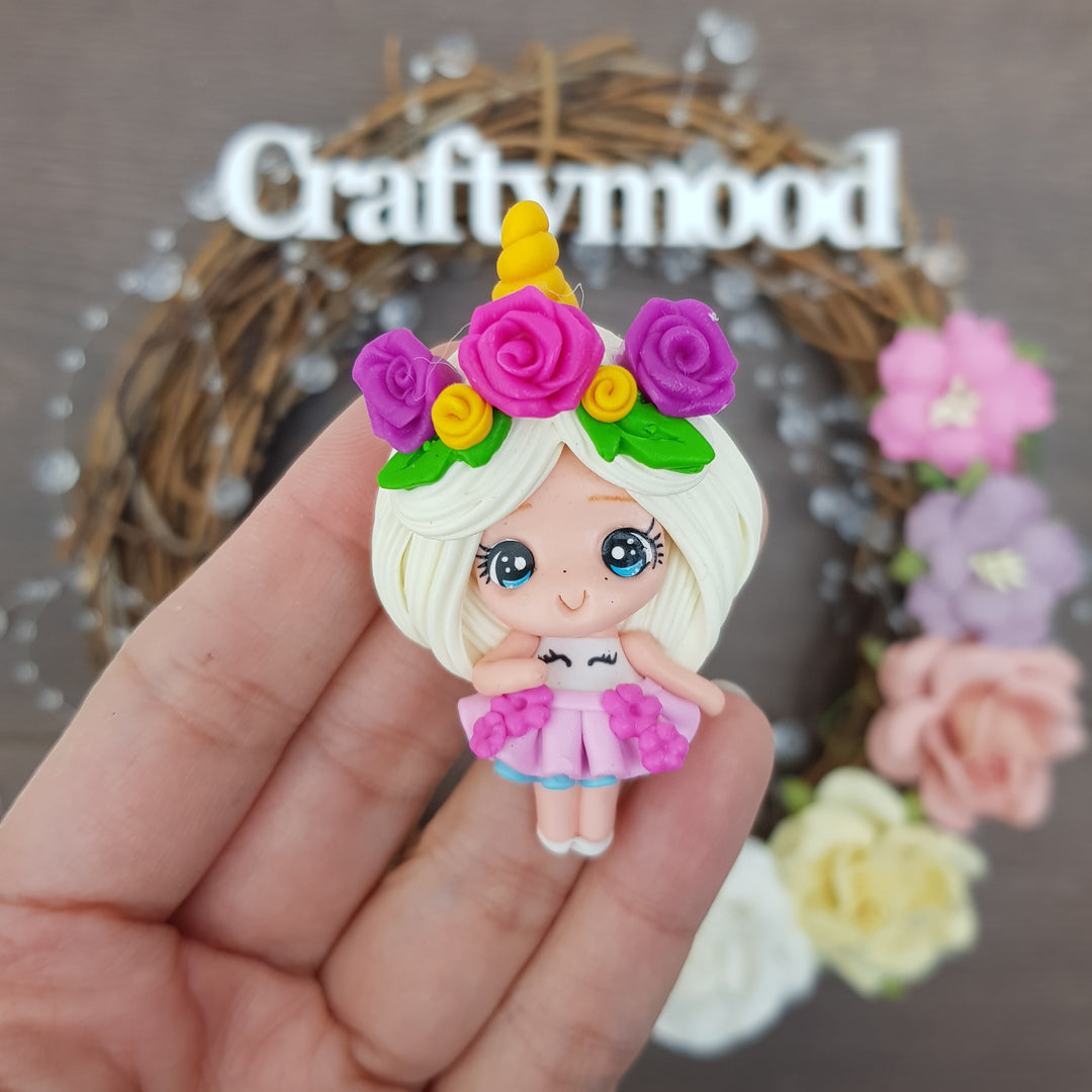 Unicorn girl - Handmade Flatback Clay Bow Centre