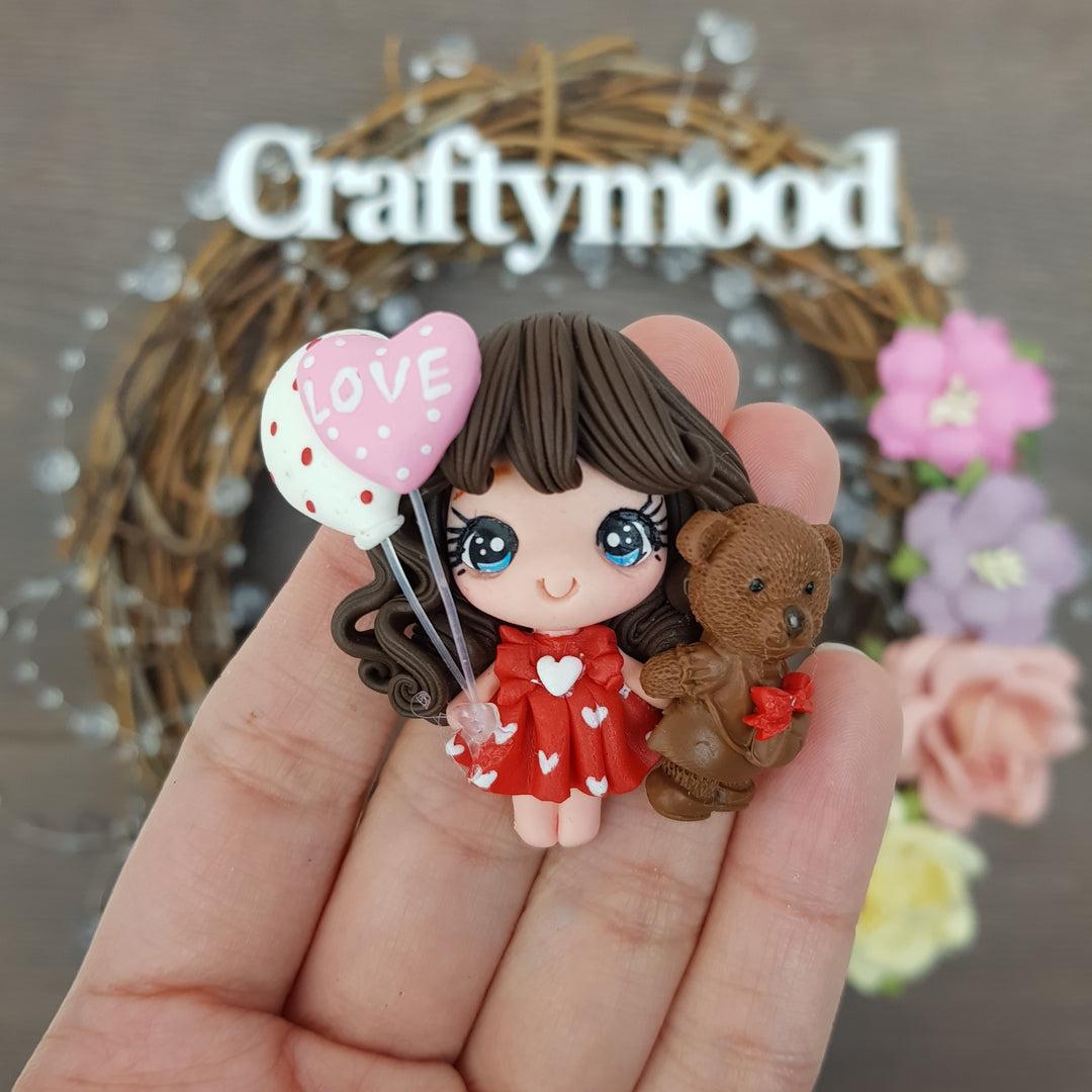 Valentine girl B - Handmade Flatback Clay Bow Centre