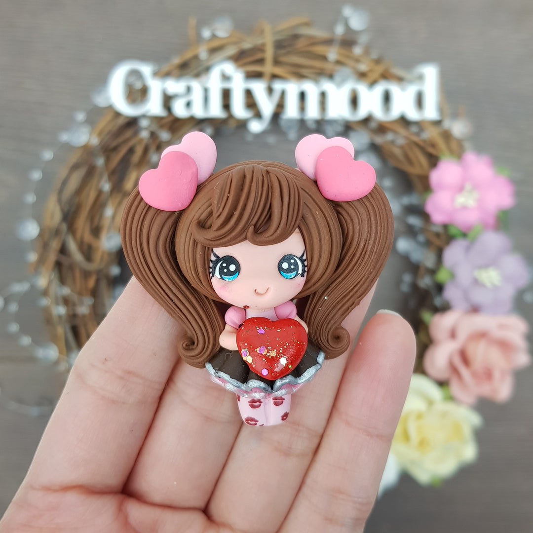 Valentine girl A - Handmade Flatback Clay Bow Centre