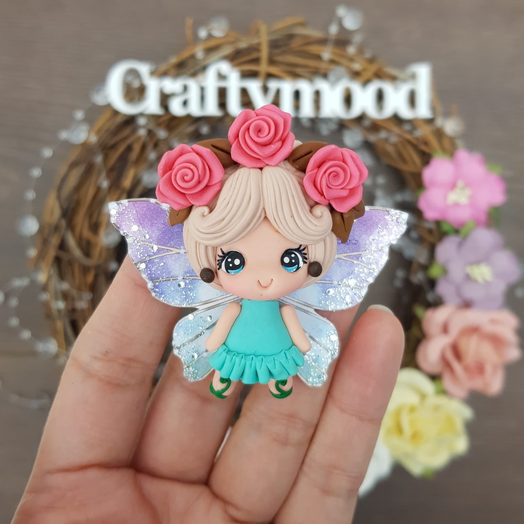 mint Fairy- Handmade Flatback Clay Bow Centre