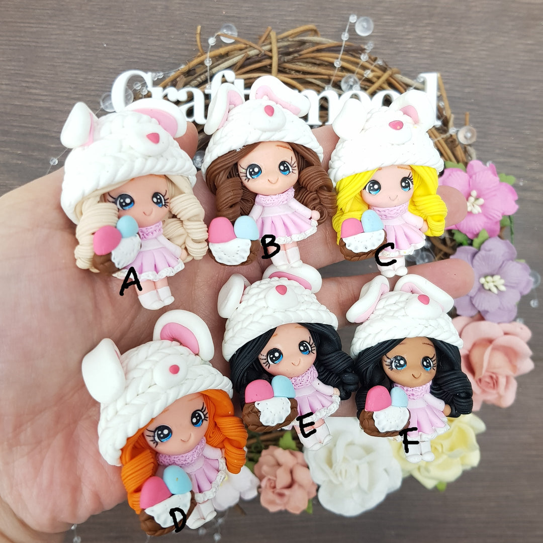 Easter Bunny girl - Handmade Flatback Clay Bow Centre