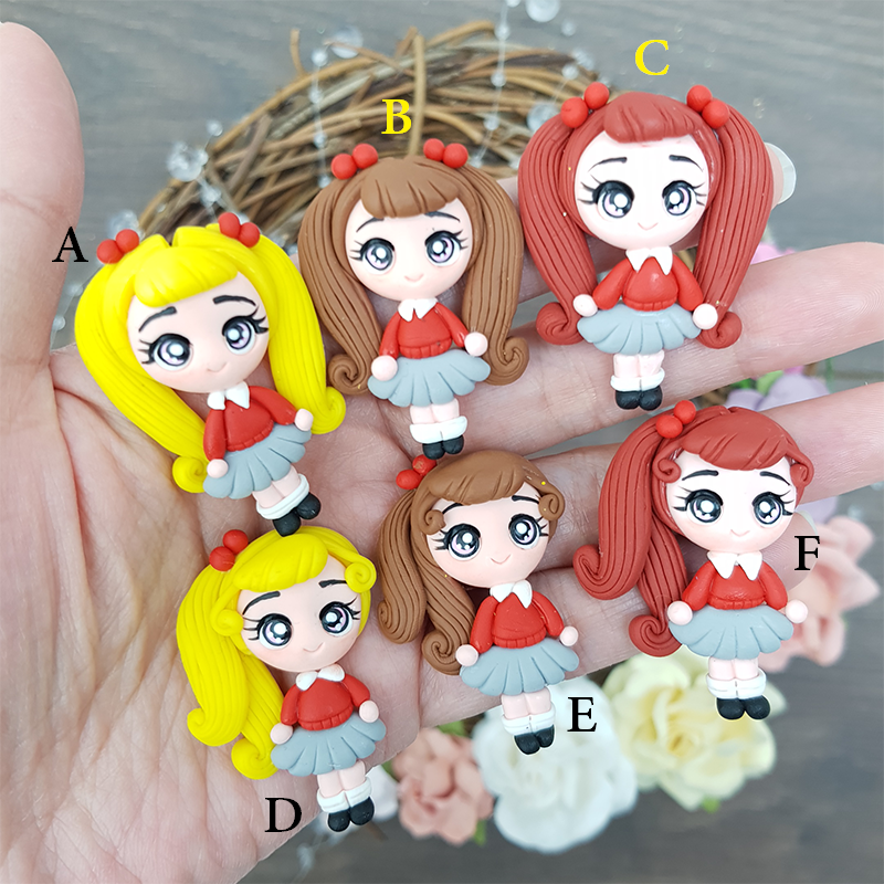 School girls red jumper - Handmade Flatback Clay Bow Centre