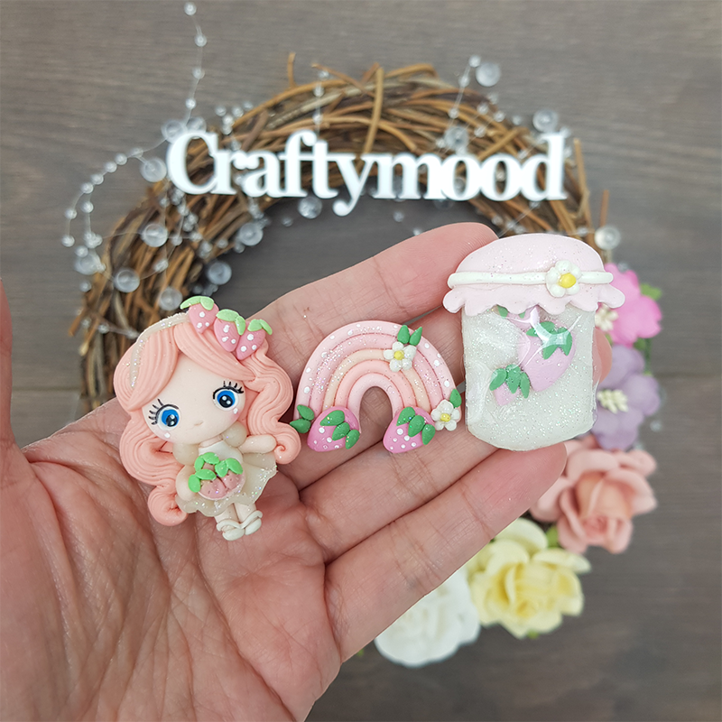Fruit girl pink strawberry - Embellishment Clay Bow Centre