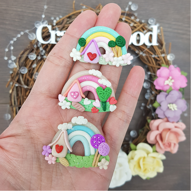 Rainbow house - Handmade Flatback Clay Bow Centre