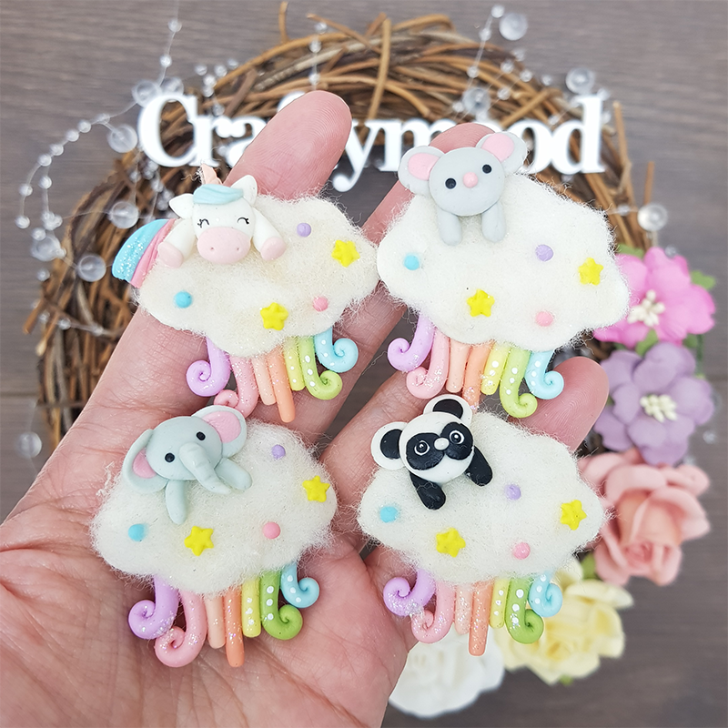 Animal cloud rainbow - Embellishment Clay Bow Centre