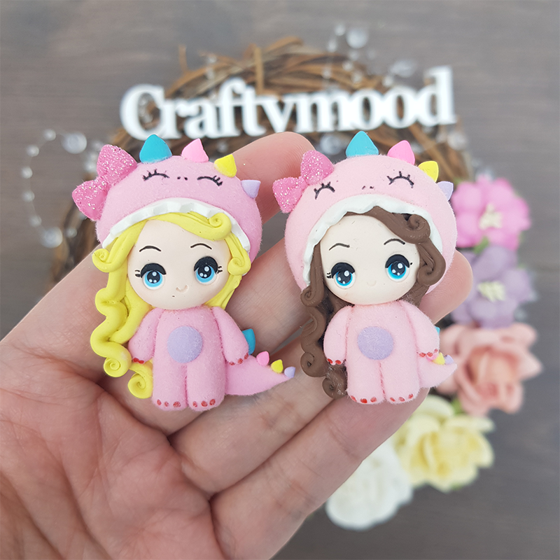 MAX 2 EACH model each PERSON Dino girls - Handmade Flatback Clay Bow Centre