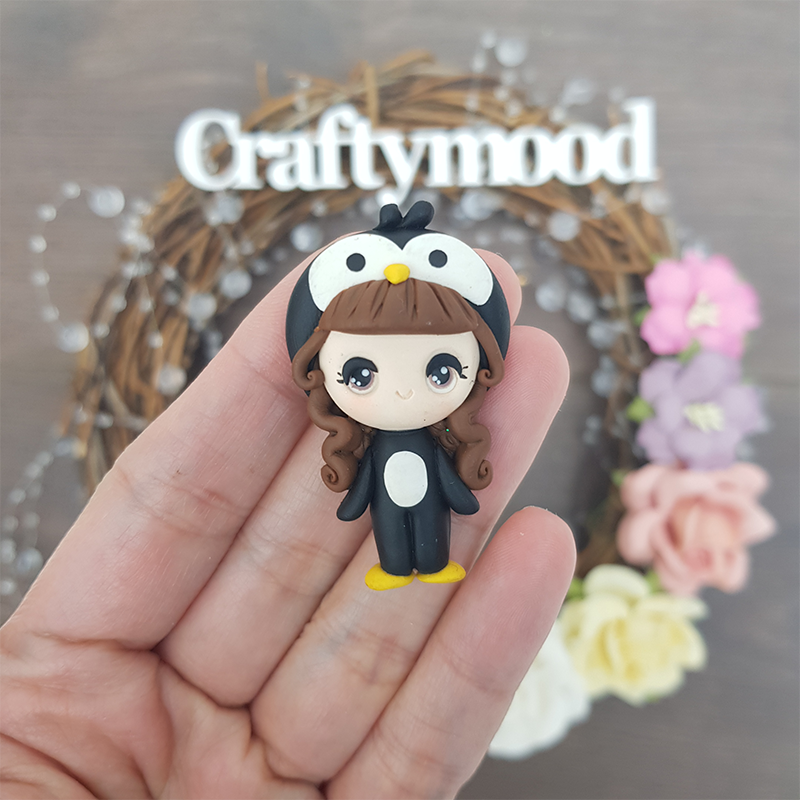 MAX 2 EACH PERSON Penguin dressing up girl - Handmade Flatback Clay Bow Centre
