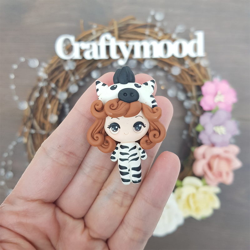 MAX 2 EACH PERSON Zebra dressing up girl - Handmade Flatback Clay Bow Centre