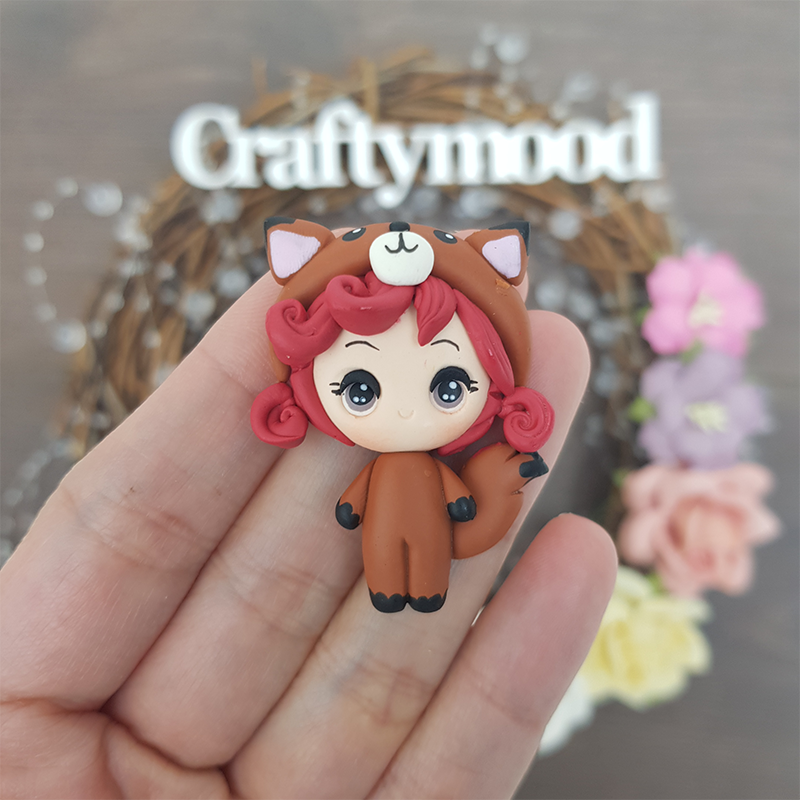 MAX 2 EACH PERSON Fox dressing up girl - Handmade Flatback Clay Bow Centre
