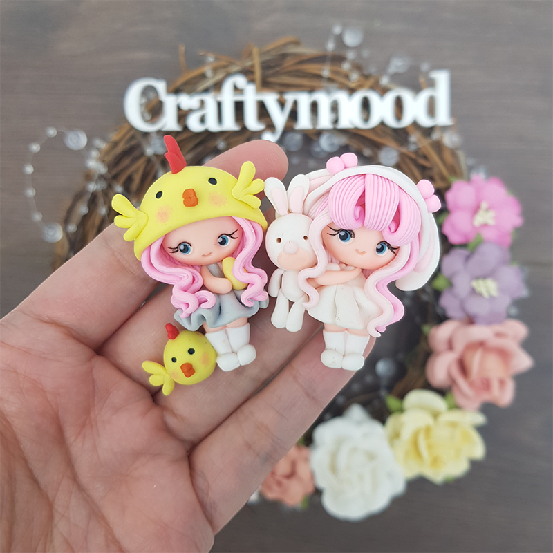 Easter dressing up animal girl - Handmade Flatback Clay Bow Centre