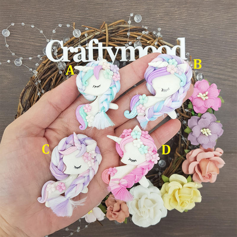 Sleeping fluffy hair unicorn - Embellishment Clay Bow Centre