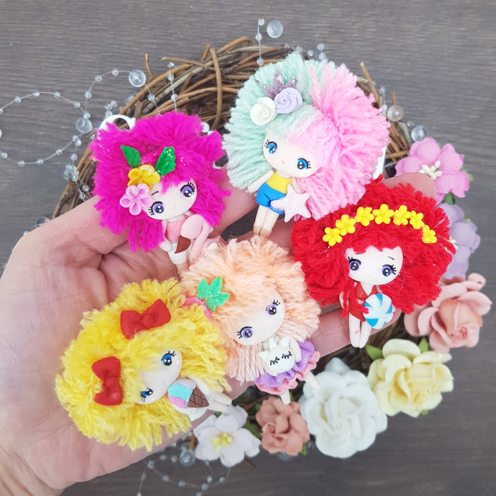 Summer fluffy hair girl- Handmade Flatback Clay Bow Centre