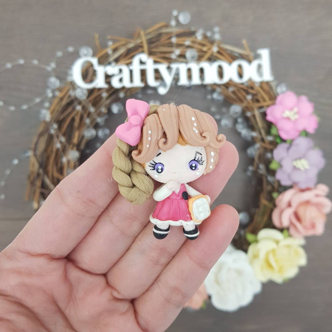 Cute school girl - Handmade Flatback Clay Bow Centre