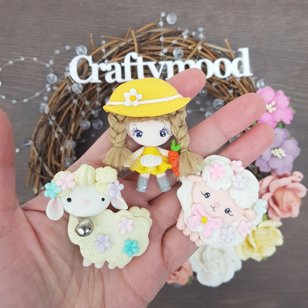 Sheep and girl - Embellishment Clay Bow Centre