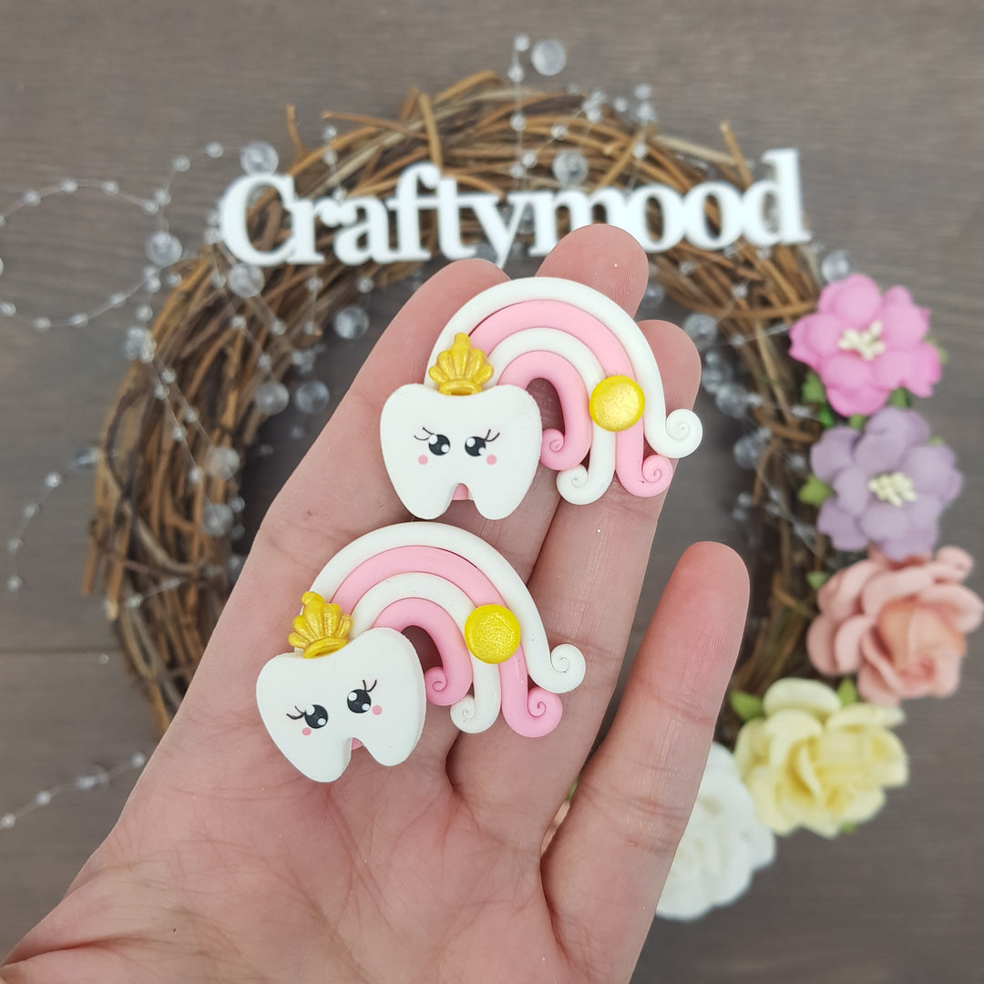 Rainbow tooth fairy - Handmade Flatback Clay Bow Centre