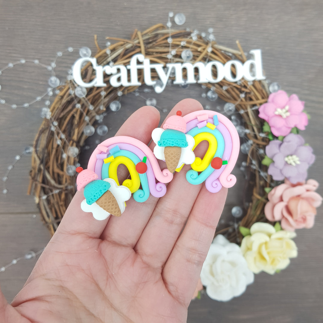Rainbow ice cream - Handmade Flatback Clay Bow Centre