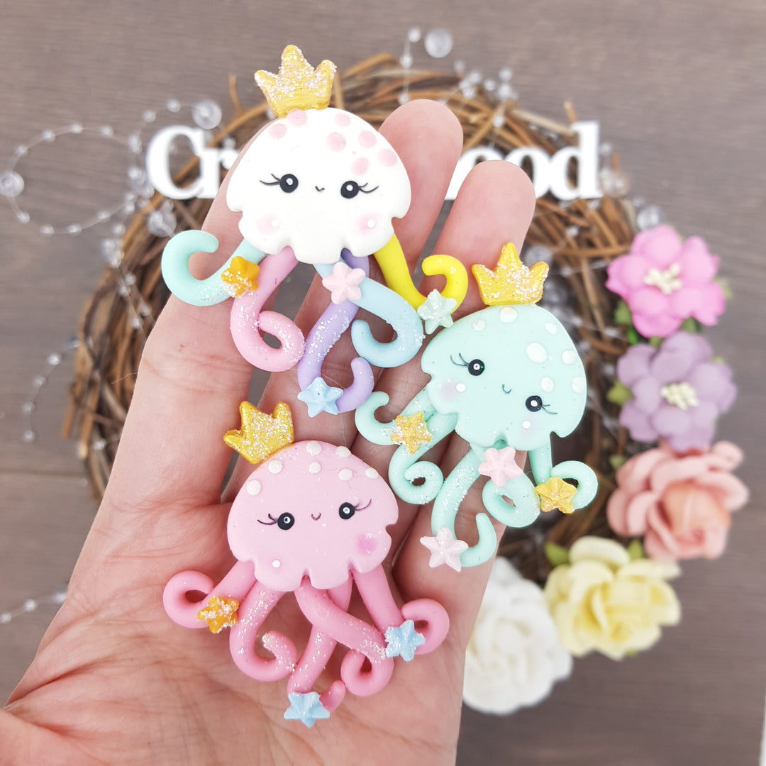 The jellyfish - Handmade Flatback Clay Bow Centre