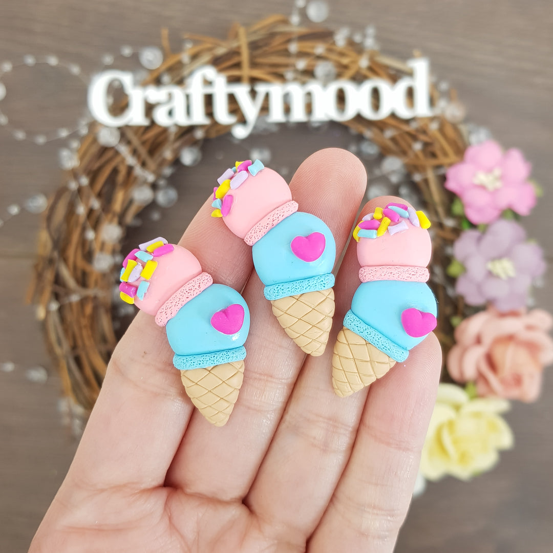 Summer ice cream A - Handmade Flatback Clay Bow Centre
